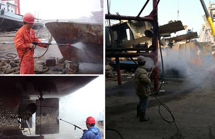 高压清洗机清洗万吨巨轮使用现场